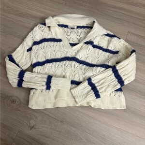 Universal Thread Cream and Blue V-Neck Sweater